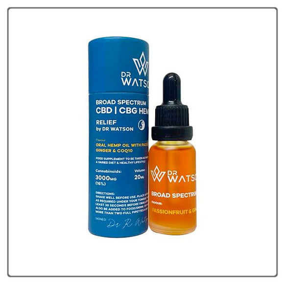 Dr Watson 3000mg CBD + CBG Broad Spectrum Oil 20ml - Relief